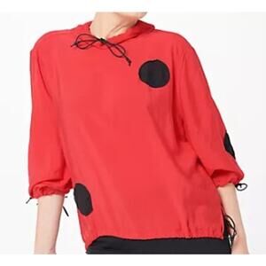 Truth + Style Short Dolman Top Applique Dots Red Black Womens Medium